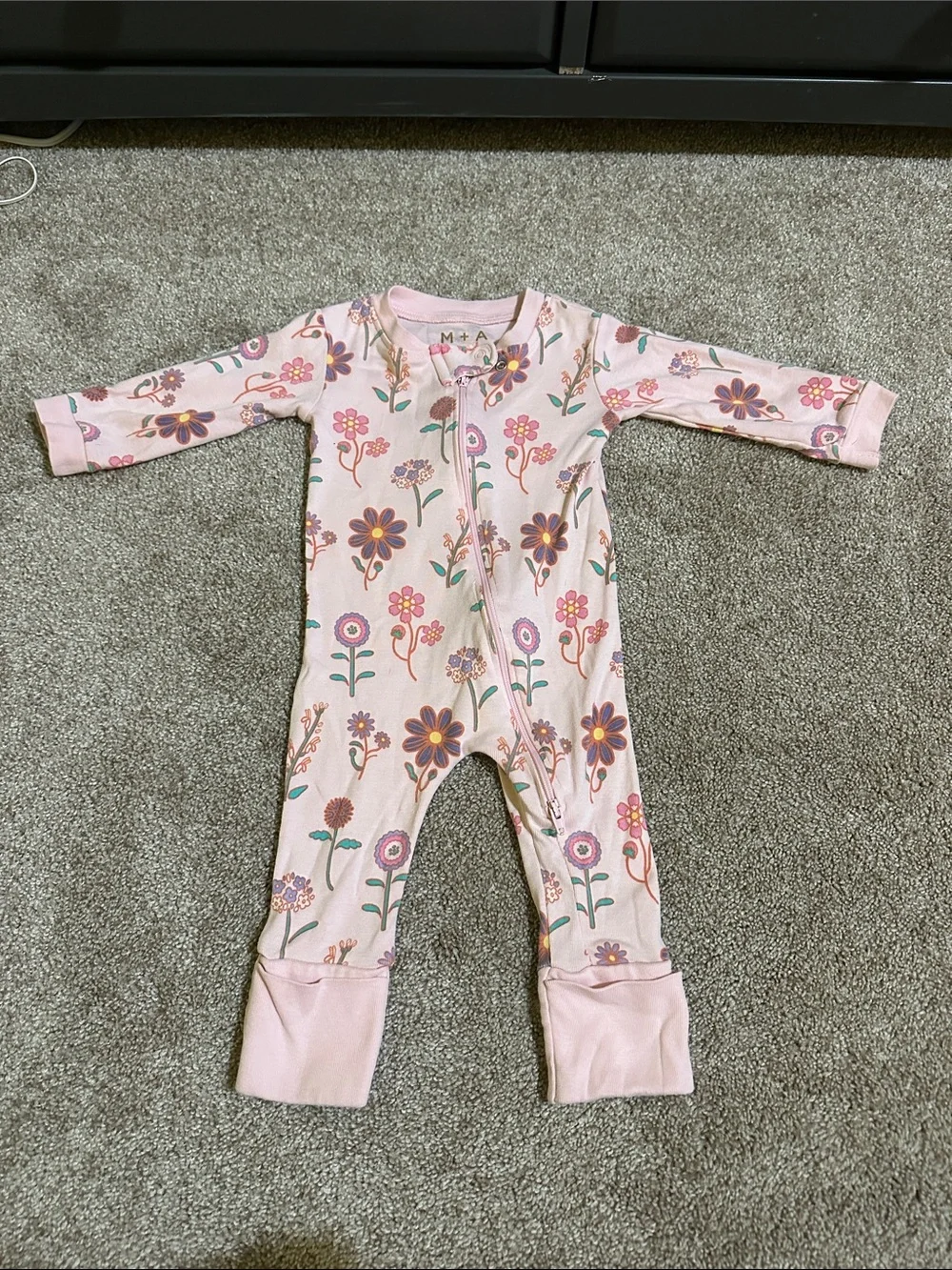 Pink Floral Zip-Up Footie Onesie for Kids